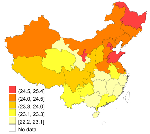 国内肥胖地图热力图